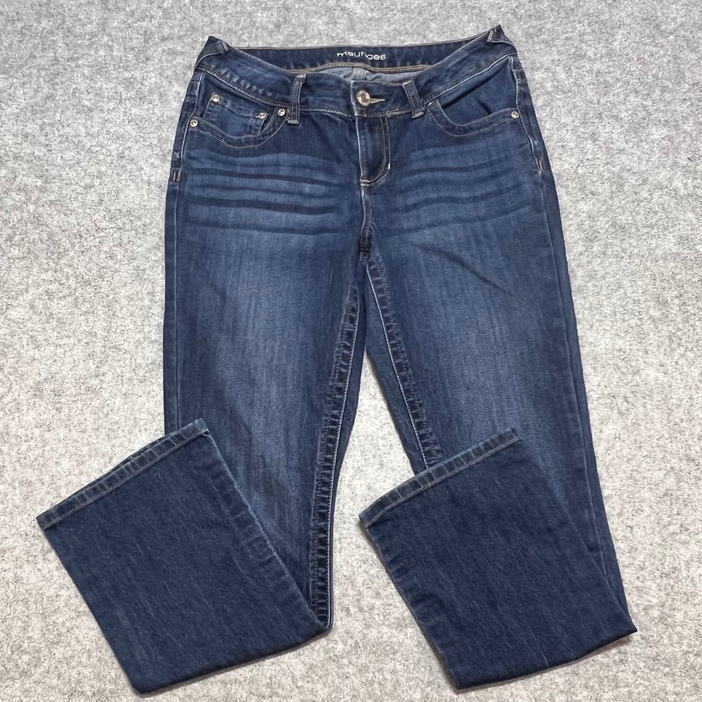 Maurices Womens Bootcut Jeans Dark Wash Embroidered Pocket 6 Short